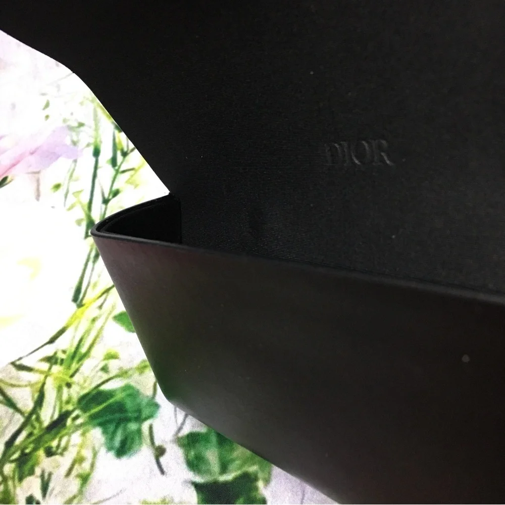 Dior Black eye glasses case detachable logo piece Faux leather New 3” x 7.5”